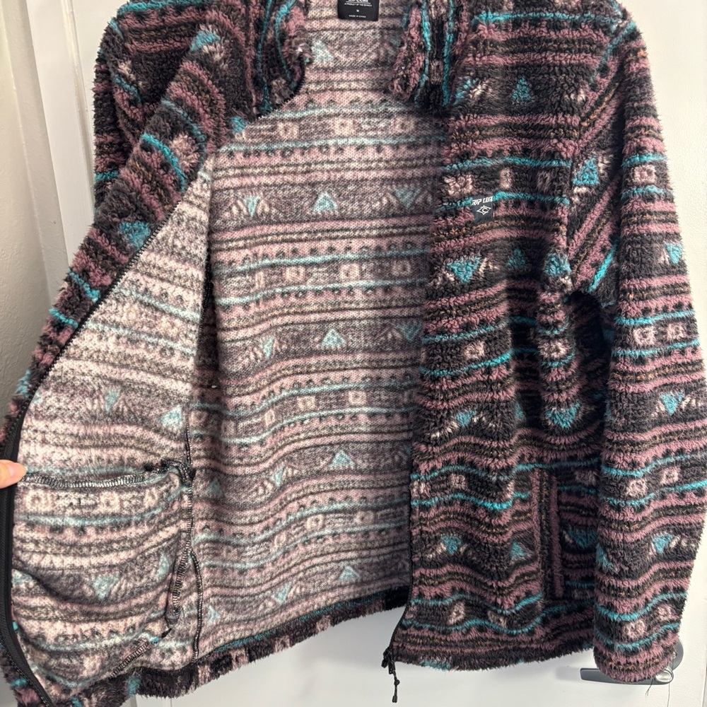 Rip Curl Men's Polar Fleece Jacket Zip Up Aztec Size Medium Outdoor Cozy - Picture 7 of 10